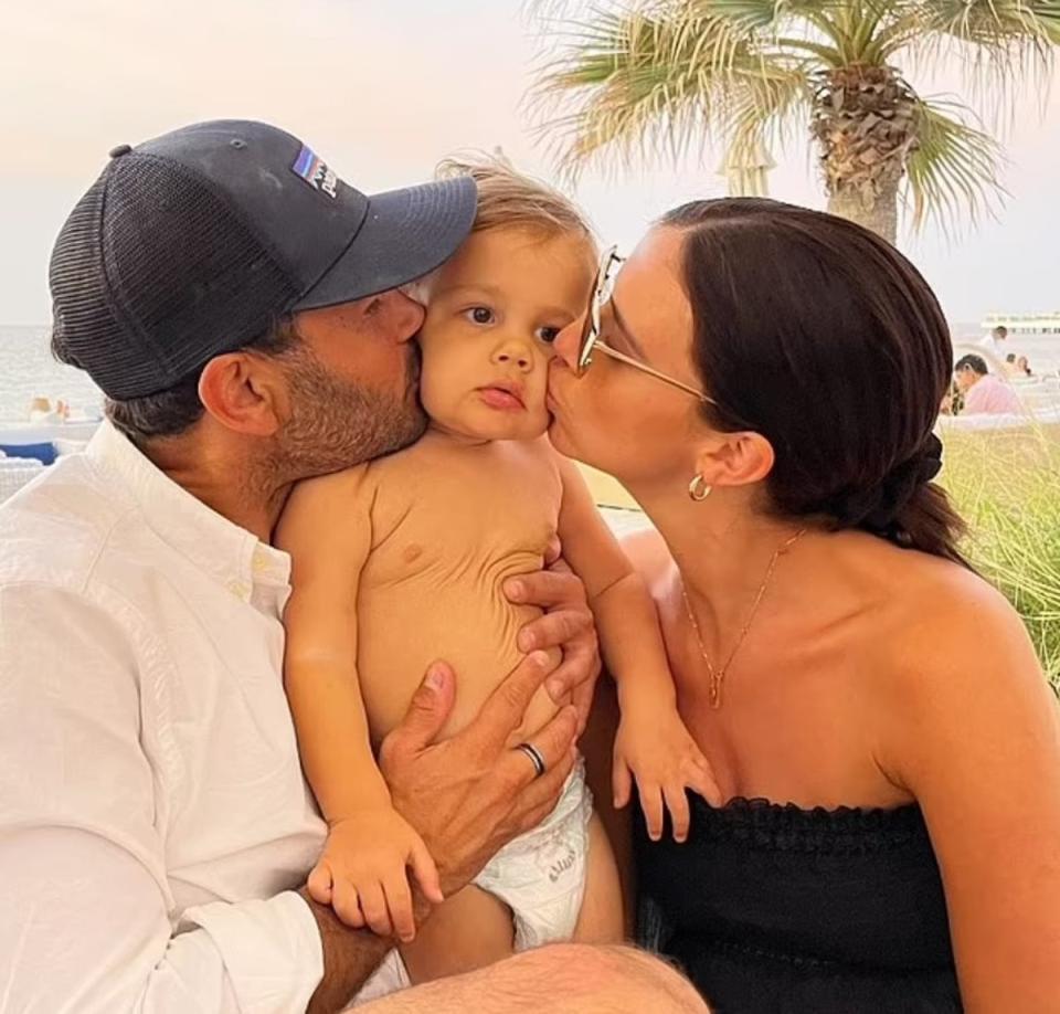 Thomas, pictured with fiancée Mecklenburgh and their son Roman, has been pals with Zaraah Abrahams for 20 years, according to her spokesperson (Instagram/RyanThomas)