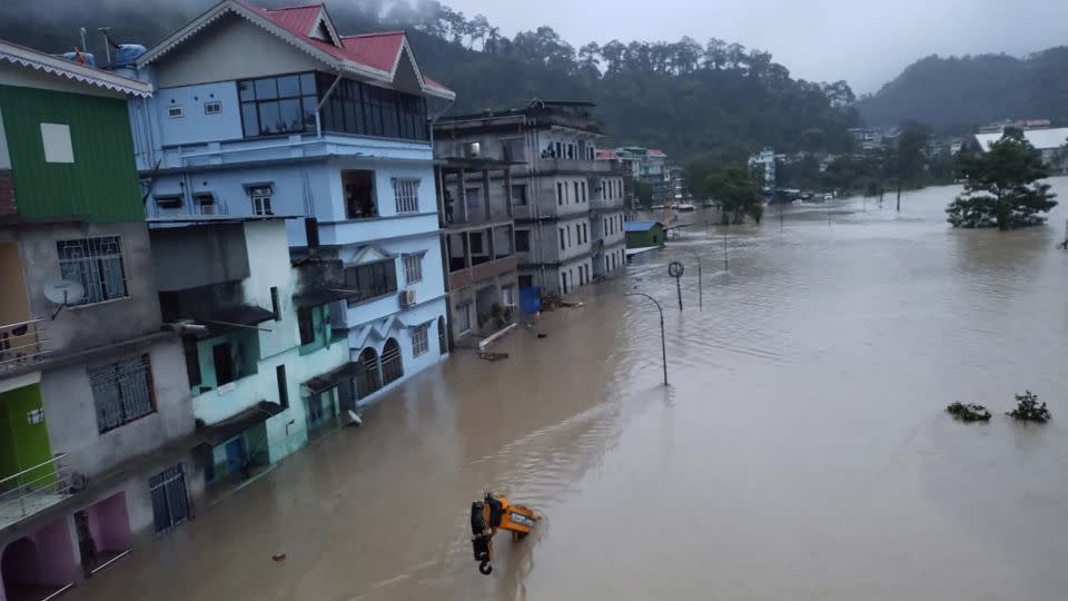 Flood waters inundate buildings along the Teesta river in Sikkim, India, Wednesday, Oct. 4, 2023.  - Indian Army/AP