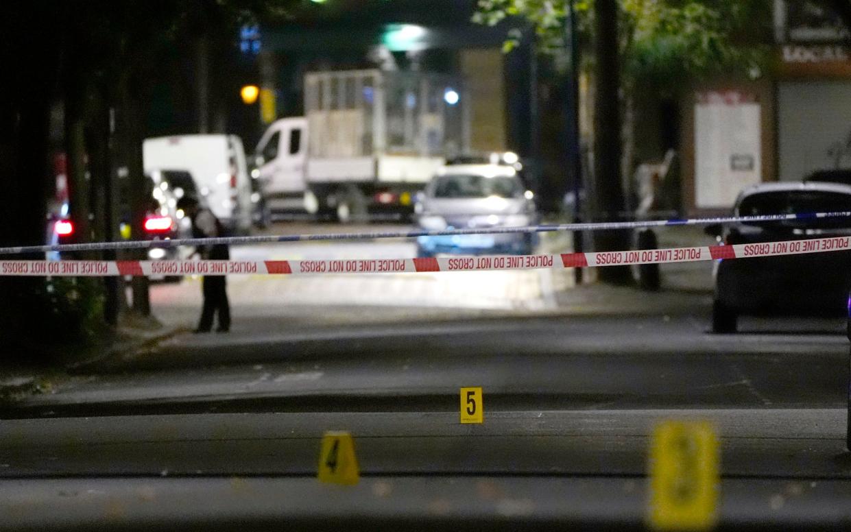 A police cordon at the scene of the stabbing on Rushmore Road, Clapton