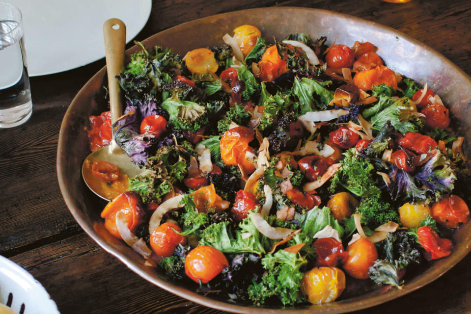 Warm Salad of Roasted Kale, Coconut, and Tomatoes