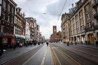 A view of empty streets following the coronavirus outbreak in Amsterdam, The Netherlands on March 10, 2020. (Photo by Paco Nunez/Anadolu Agency via Getty Images)