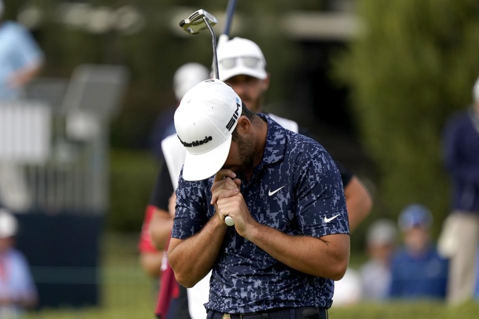 Matthew Wolff reacts after missing a putt on the 18th green during the third round of the U.S. Open on Saturday.