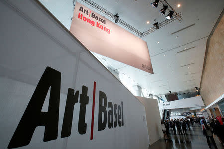 Guests attend the preview of Art Basel Hong Kong in Hong Kong, China March 27, 2018. REUTERS/Bobby Yip