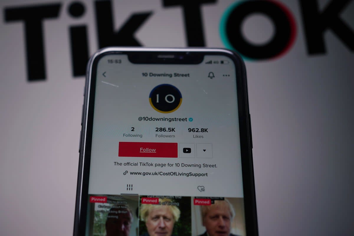 The official TikTok page for 10 Downing Street is shown on the TikTok app (PA Wire)