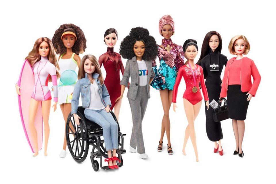 Naomi Osaka's Barbie (second from left) and the other new Sheroes dolls