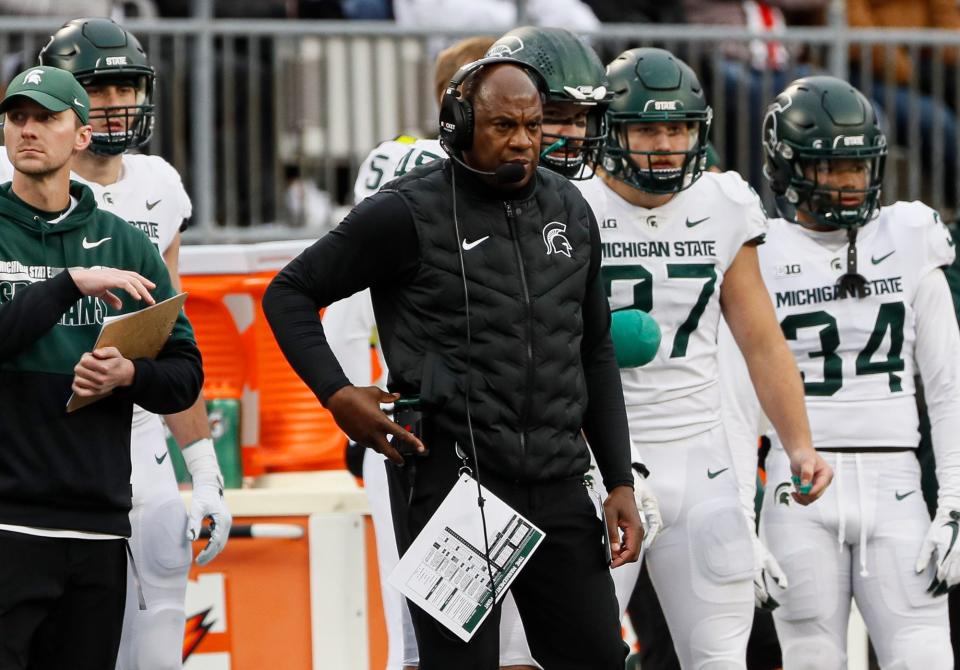 Michigan State head coach Mel Tucker watches from the sideline during the fourth quarter of the Spartans' loss to Ohio State.