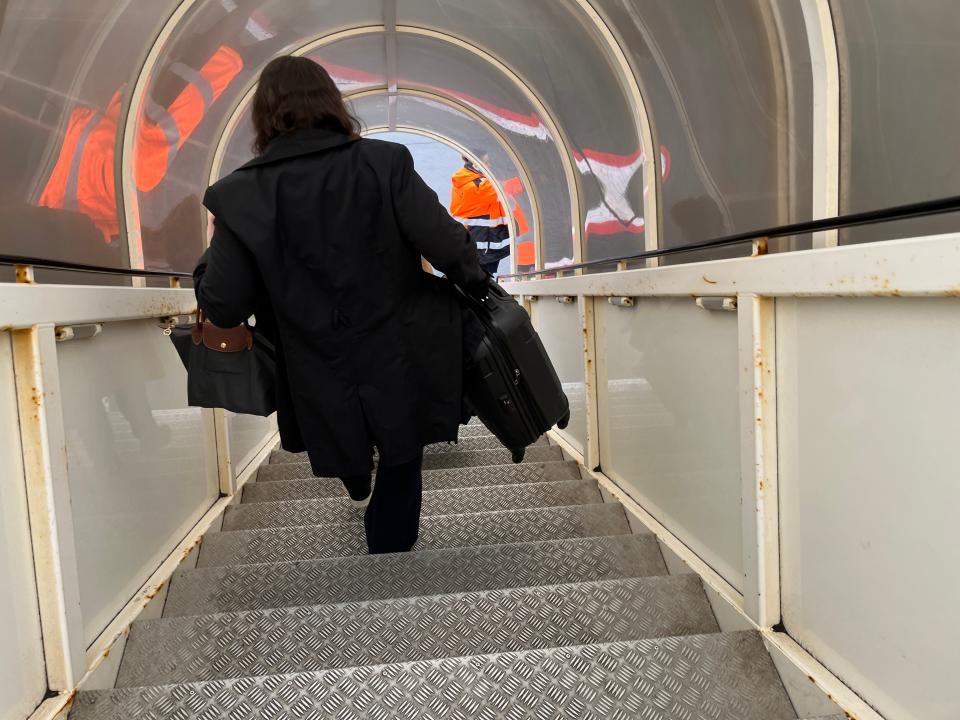 Disembarking from an IcelandAir flight.