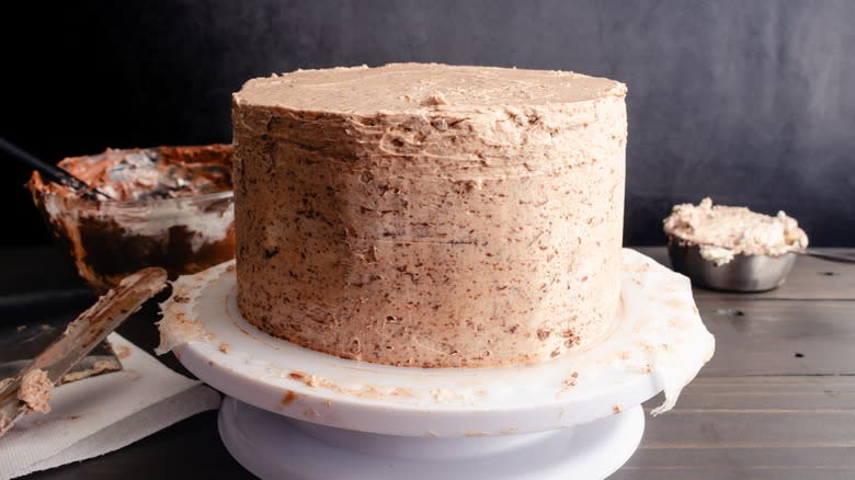chocolate cake with crumb coat