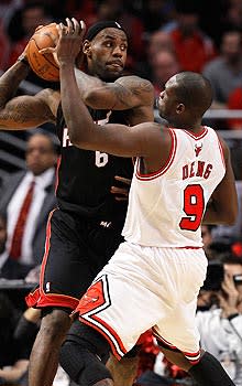 Luol Deng helped force LeBron James into missing 10 of his 15 shots in Game 1
