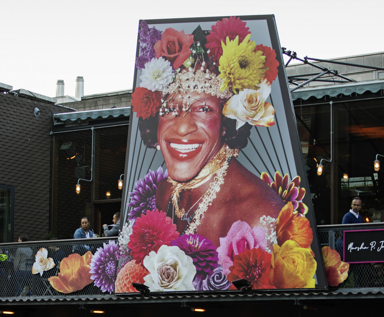 A photo of Marsha P. Johnson on display at the Young Vic in London in 2020.  (John Phillips / Getty Images)