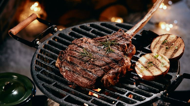 Tomahawk steak on the grill 
