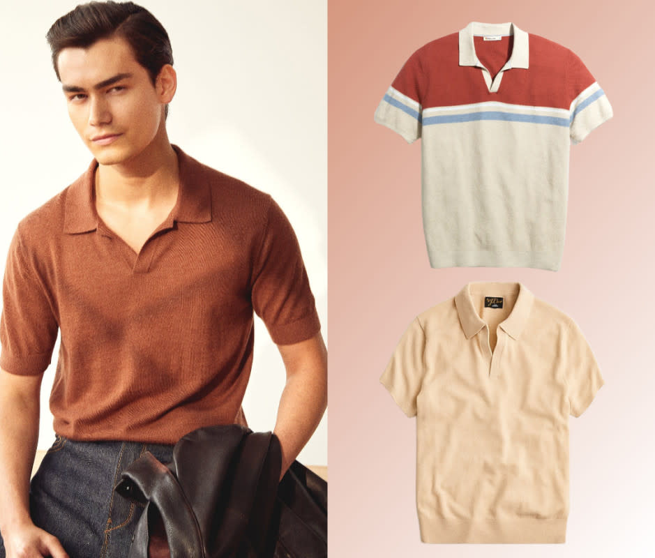 <h3>Avoid: Pique polo shirts. <br>Embrace: Knit polo shirts.</h3><p><em>From left, clockwise: Todd Snyder, Marine Layer, J.Crew</em></p><p>Save the pique polo shirt for golf courses and beaches. The knit polo shirt, combining the comfort of a knit sweater with the silhouette of a polo and cutaway collar, has been a staple in the stylish man's wardrobe for years. Drawing inspiration from the enduring vintage aesthetics of the 50s and 60s, knit polos effortlessly blend cool sophistication with timeless appeal. Pair one with a blazer for a chic, dressed-up appearance, or wear casually with shorts or jeans; it all works. Start with a solid color as the texture and collar make a statement on their own, then consider variations or piping for added character. </p><p><strong>Try these knit polos:</strong></p>
