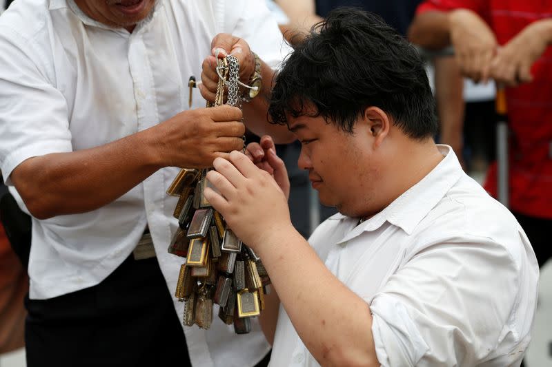 Pro-democracy protesters take part in a mass rally in Bangkok