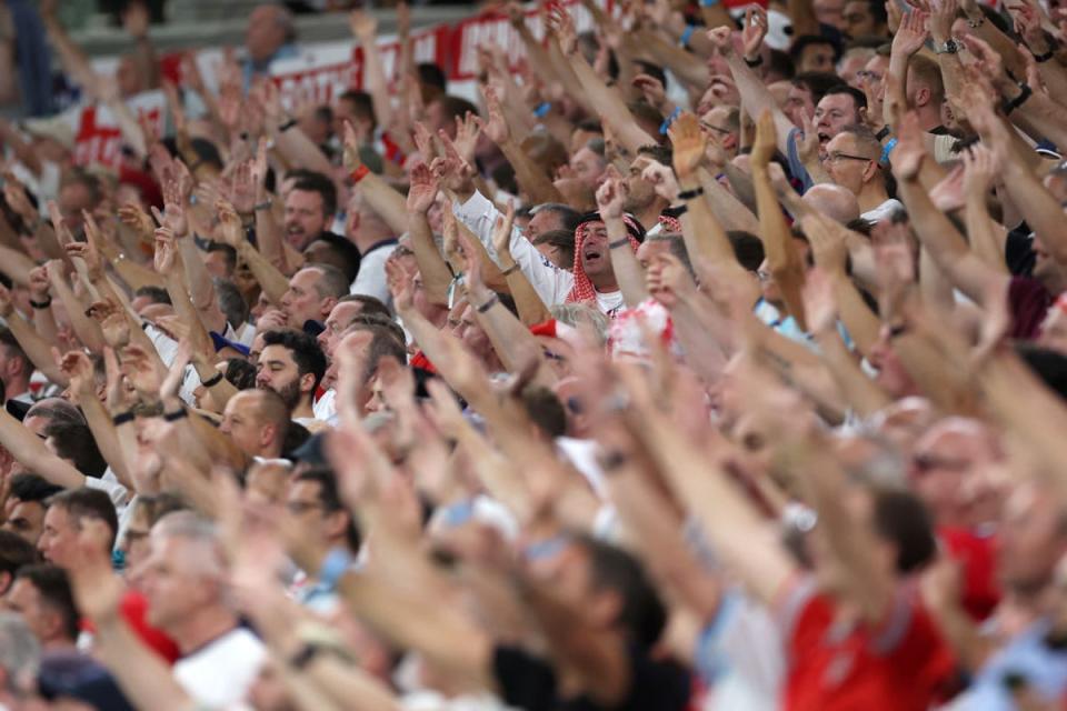 England fans cheer during the match between Wales at Ahmad Bin Ali Stadium (The FA/Getty)