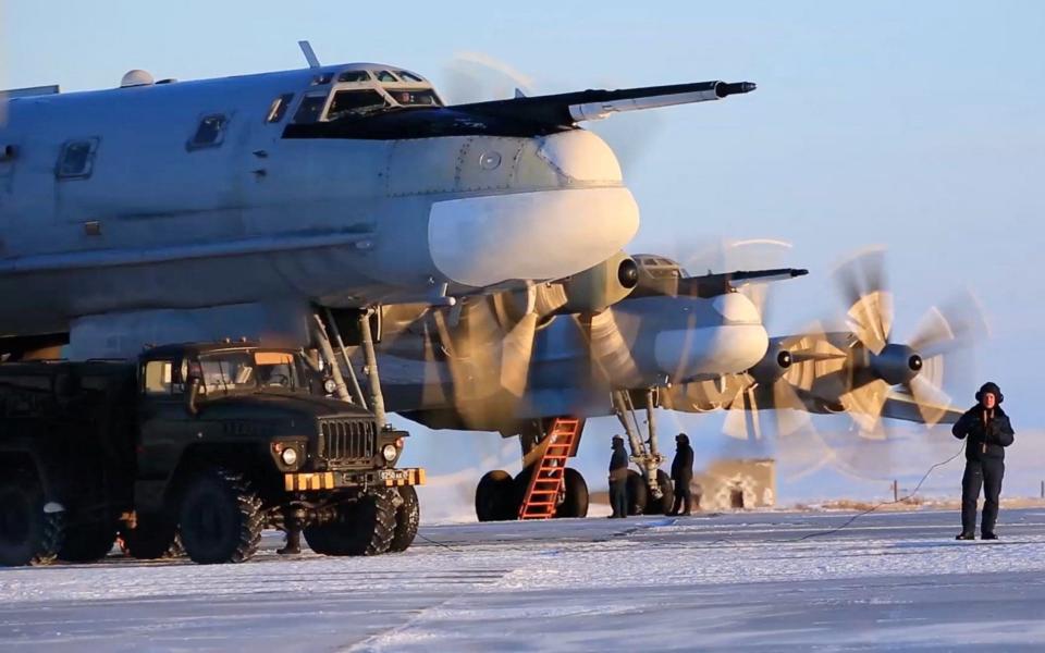 A still image from video, published by the Russian Defence Ministry, shows what it said to be Tu-95MC strategic bombers before a flight of more than 7 hours over the neutral waters of the Chukchi and Okhotsk seas - RUSSIAN DEFENCE MINISTRY/via REUTERS