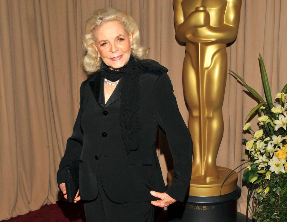 FILE - This March 7, 2010 file photo shows actress Lauren Bacall backstage during the 82nd Academy Awards in Los Angeles. Bacall, the sultry-voiced actress and Humphrey Bogart’s partner off and on the screen, died Tuesday, Aug. 12, 2014 in New York. She was 89. (AP Photo/Vince Bucci, File)