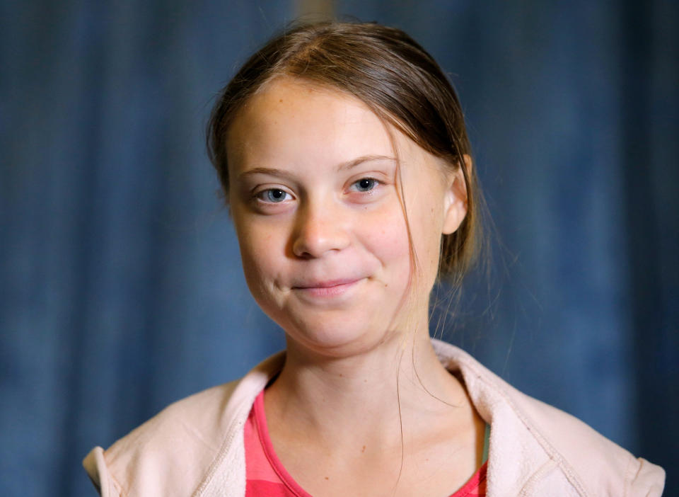 FILE - In this Friday, Sept. 20, 2019 file photo, Swedish environmental activist Greta Thunberg attends an interview with the Associated Press before the Climate Strike, at City Hall, in New York. When climate activist Greta Thunberg, also 16, was named Time magazine's 2019 person of the year, President Donald Trump took to Twitter to call her choice “ridiculous." (AP Photo/Eduardo Munoz Alvarez, File)