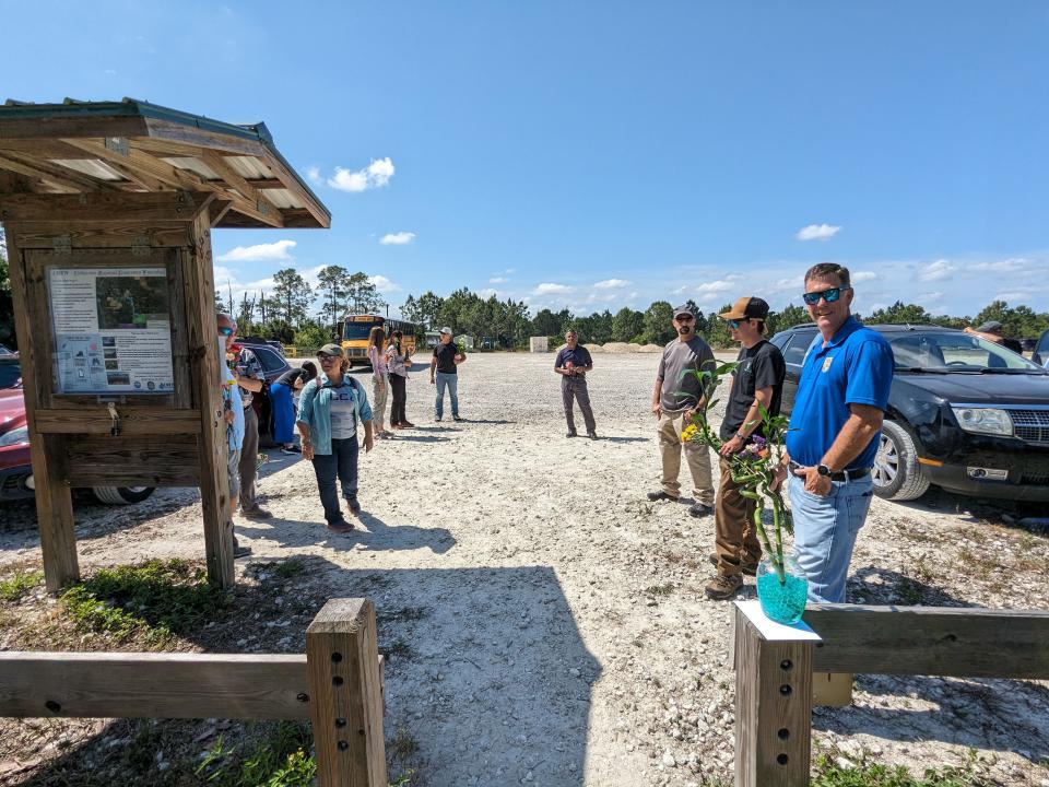 Long time colleagues from CREW, Florida Fish and Wildlife, former students, and friends gathered to celebrate Ricky’s last day on the trails with her FGCU Wings of Hope Panther Posse program.