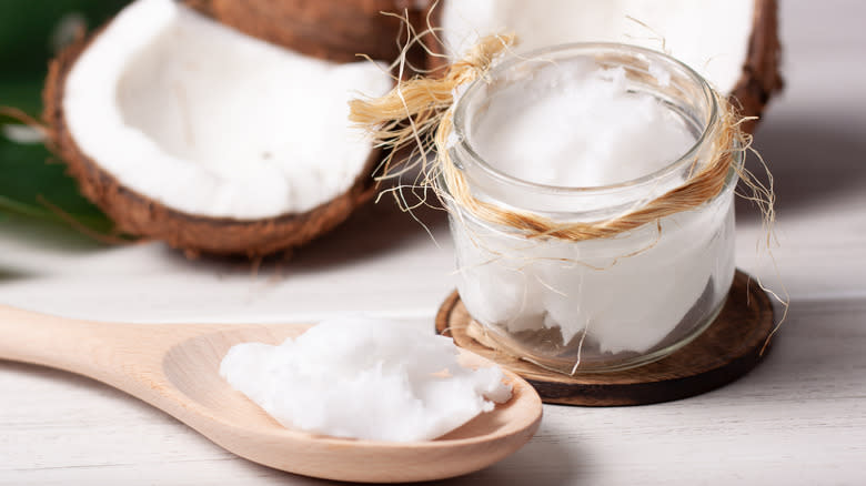 coconut oil spoon and jar