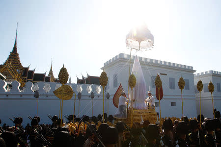 Officials take part during a funeral rehearsal for late Thailand's King Bhumibol Adulyadej near the Grand Palace in Bangkok Thailand October 21, 2017. REUTERS/Kerek Wongsa