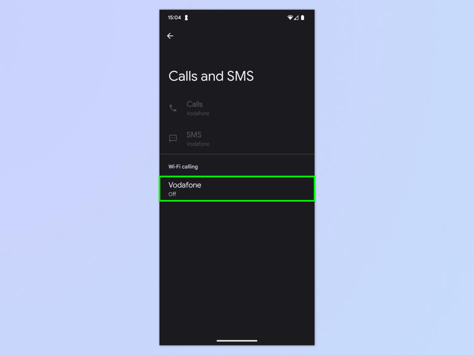 A screenshot showing how to enable Wi-Fi calling on Android