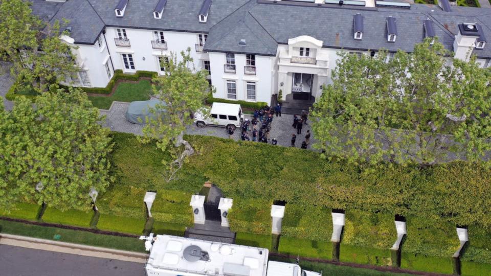 <div>LOS ANGELES, CA - MARCH 25: In an aerial view, the home of Sean "Diddy" Combs is seen during a raid by federal law enforcement agents on March 25, 2024 in Los Angeles, California. (Photo by MEGA/GC Images)</div>