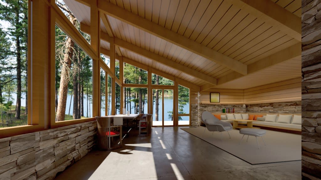 A rendering of a Mirror Lake model’s could-be interior. Courtesy of Lindal Cedar Homes