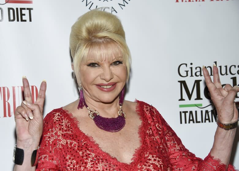 Ivana Trump announces the new "Italiano Diet" to stay healthy and fight obesity at the Oak Room at the Plaza Hotel on Wednesday, June 13, 2018, in New York. (Photo by Evan Agostini/Invision/AP)