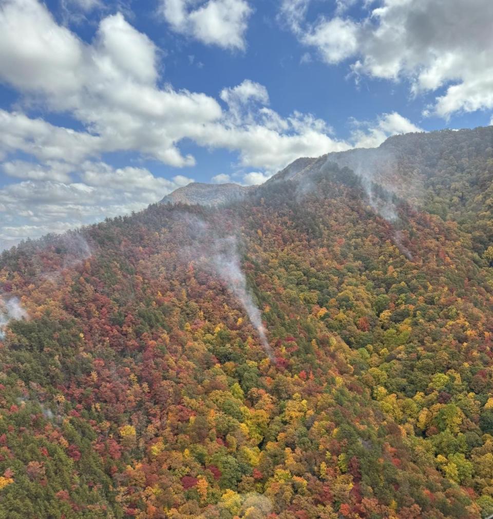 The Collett Ridge Fire has grown to 90-acres, as of Oct. 27, 2023. Personnel with the U.S. Forest Service and the North Carolina Forest Service are working together to contain the fire.