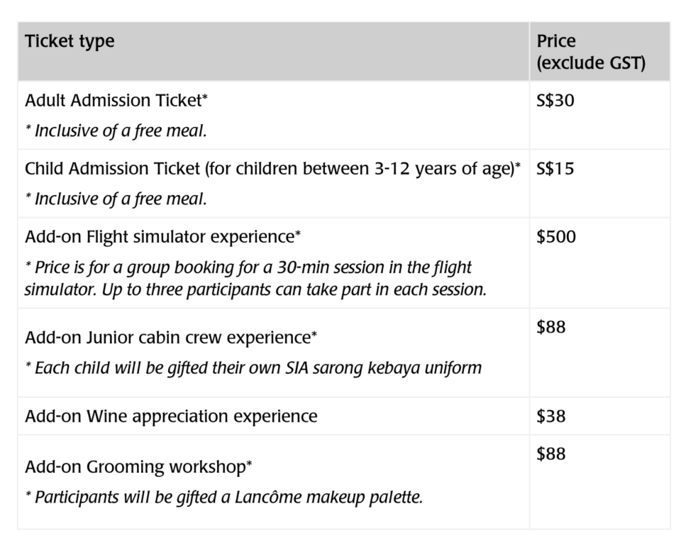 Tour pricing. (PHOTO: Singapore Airlines)