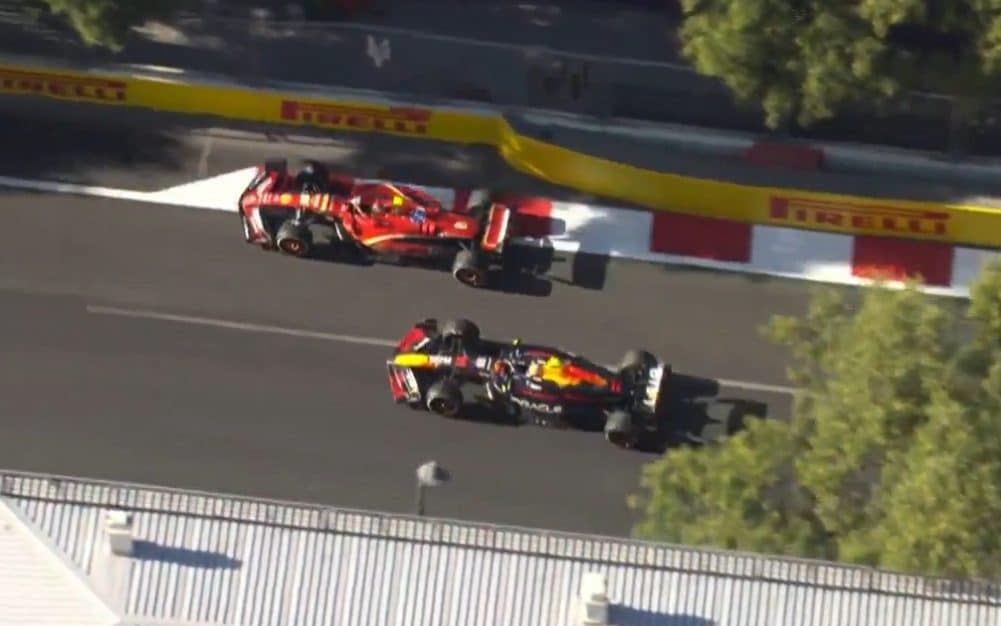 Sergio Pérez during the Azerbaijan Grand Prix at turn two