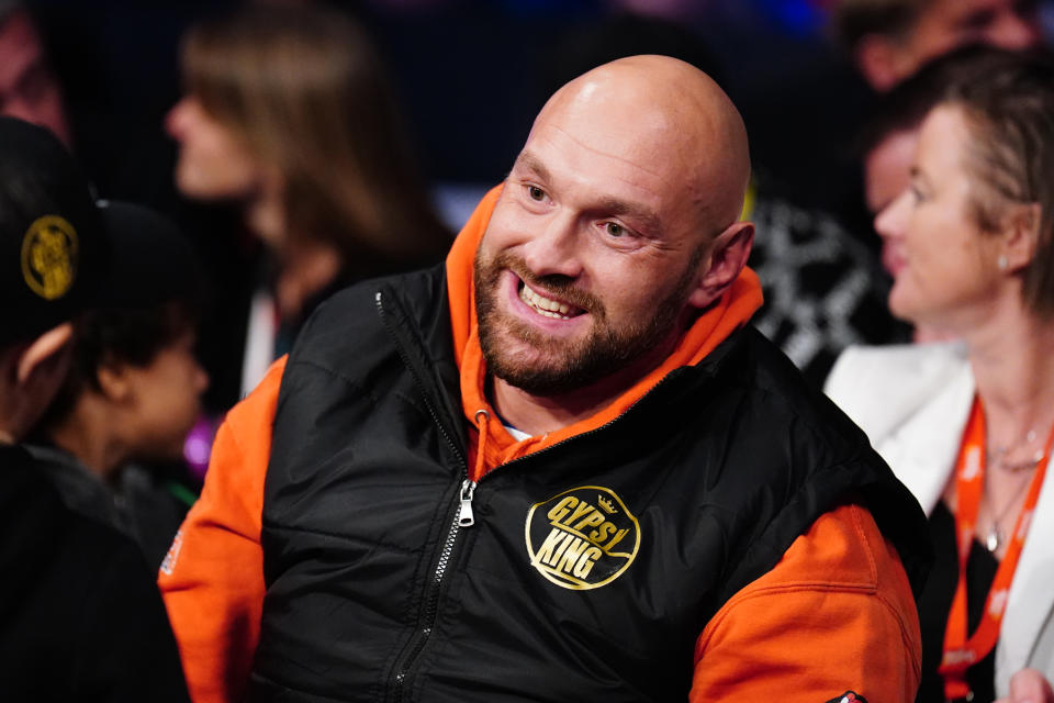 Boxer Tyson Fury can be seen watching and undercard fight at the OVO Arena Wembley, London. Picture date: Saturday January 28, 2023. (Photo by Zac Goodwin/PA Images via Getty Images)