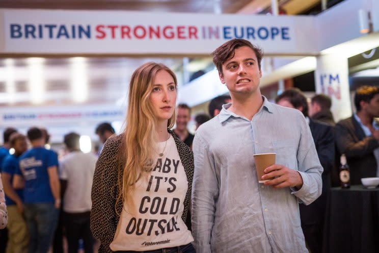 Supporters of the Stronger In Campaign react as results of the EU referendum are announced at the Royal Festival Hall on June 24, 2016 in London (Rob Stothard/Getty Images)