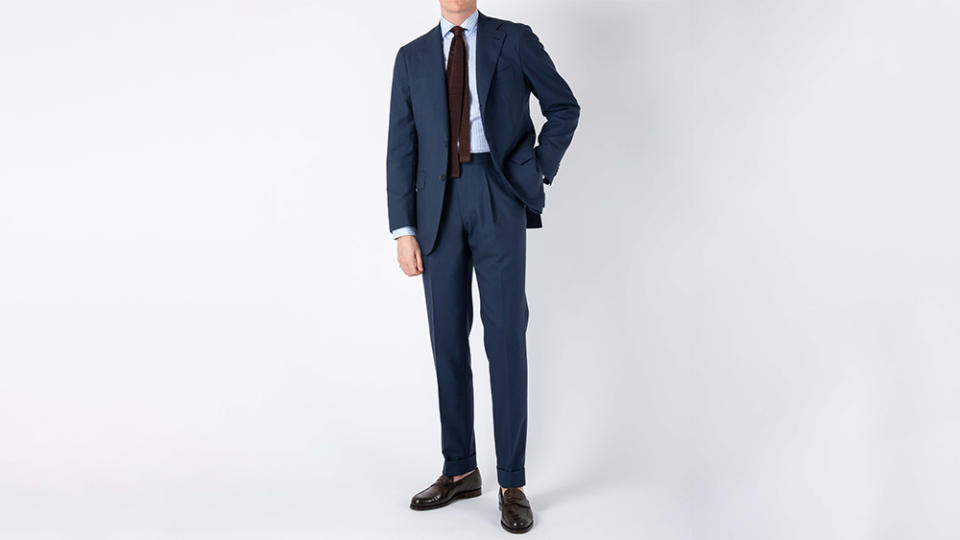 Cavour’s mid-blue suit is cut from Fox Brothers’ high-twist wool. - Credit: Cavour