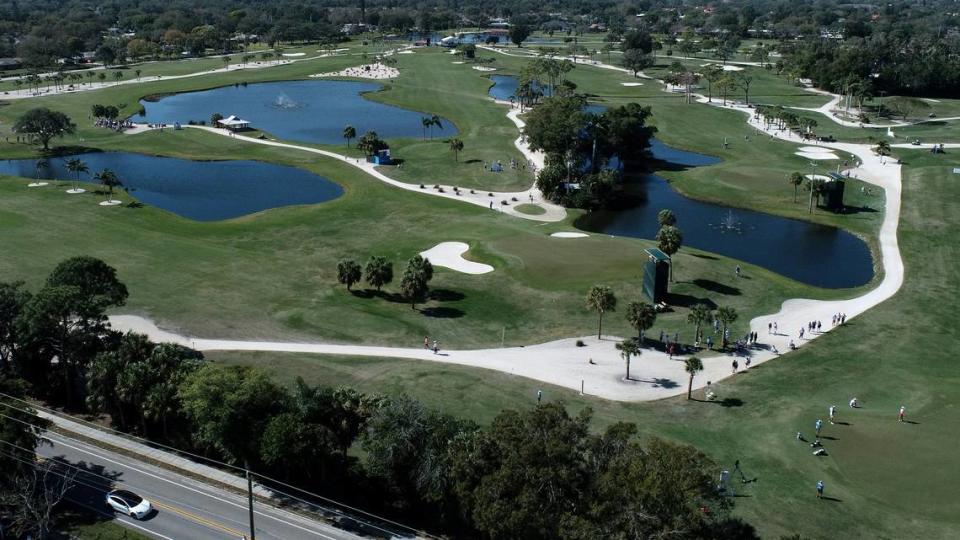 An overhead shot shows the LPGA Tour Drive On Championship at Bradenton Country Club on Thursday, Jan. 25, 2024.