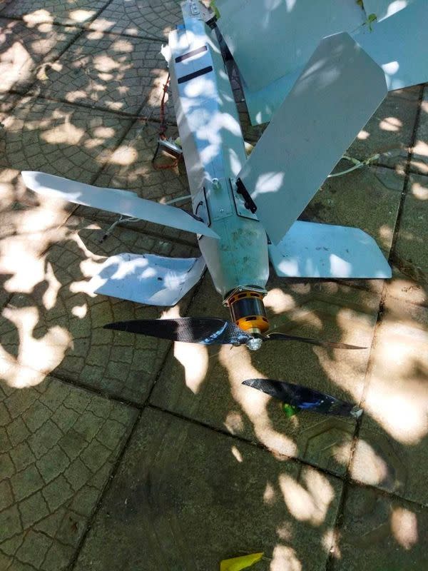 Russian made ZALA Lancet loitering munition is seen on the ground after it was shot down in Zaporizhzhia region