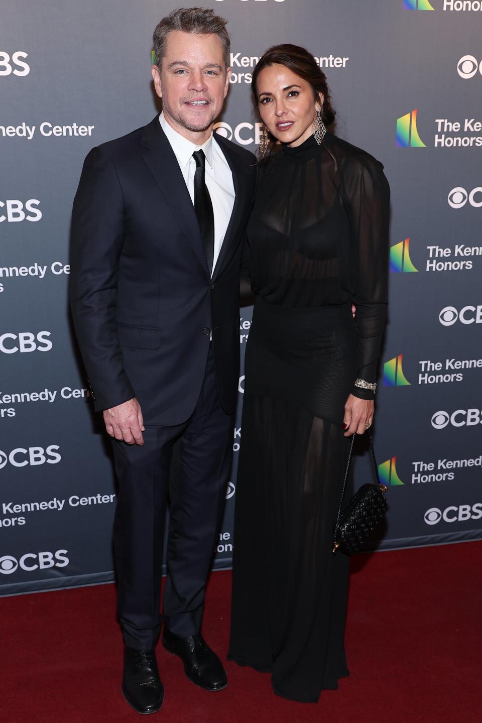Matt Damon and Luciana Barroso attend the 45th Kennedy Center Honors ceremony at The Kennedy Center on December 04, 2022 in Washington, DC.