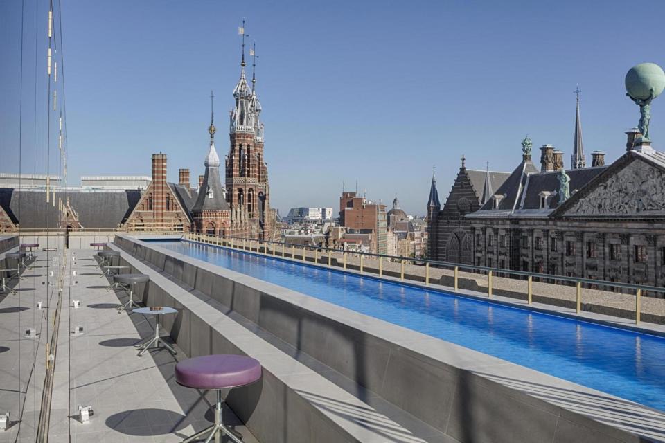 The wet deck and outdoor pool on W Amsterdam's rooftop bar