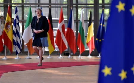 British Prime Minister Theresa May arrives at the EU summit in Brussels, Belgium, June 22, 2017. REUTERS/Eric Vidal