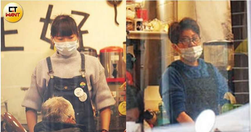 江明娟（右）每天都在自家早餐店內，和女友拉拉忙進忙出，兩人合作無間。（圖／本刊資料照）