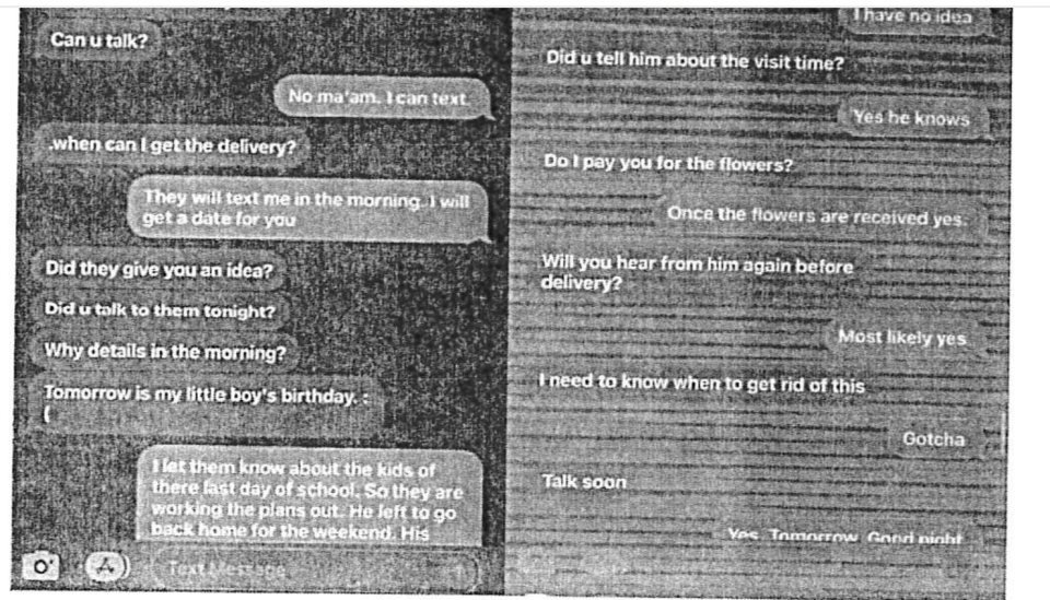 In a text message, Dr. Stephanie Russell asked, "when can I get the delivery?" An FBI special agent said in an affidavit that Russell referred to the murder of her husband as "delivering the Christmas flowers."