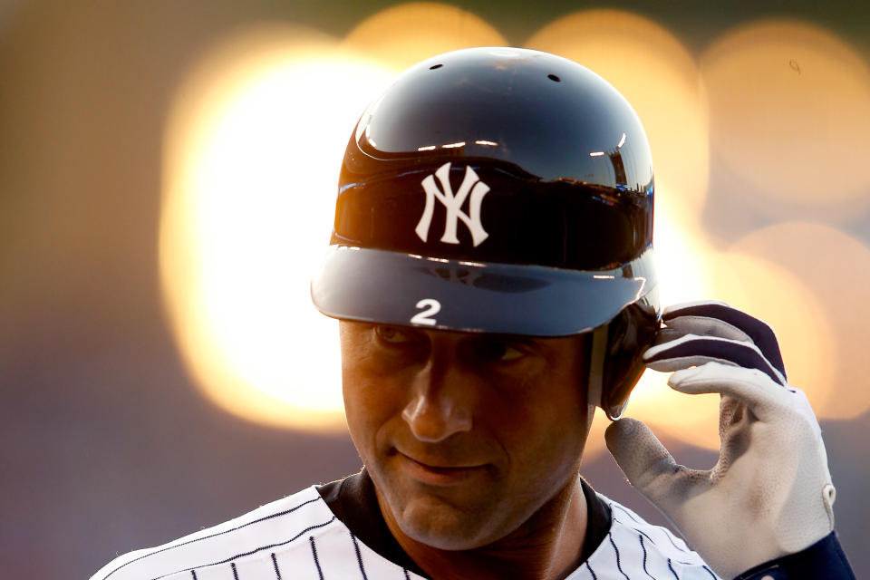 KANSAS CITY, MO - JULY 10: American League All-Star Derek Jeter #2 of the New York Yankees looks on after grounding out to second base in the third inning during the 83rd MLB All-Star Game at Kauffman Stadium on July 10, 2012 in Kansas City, Missouri. (Photo by Jamie Squire/Getty Images)