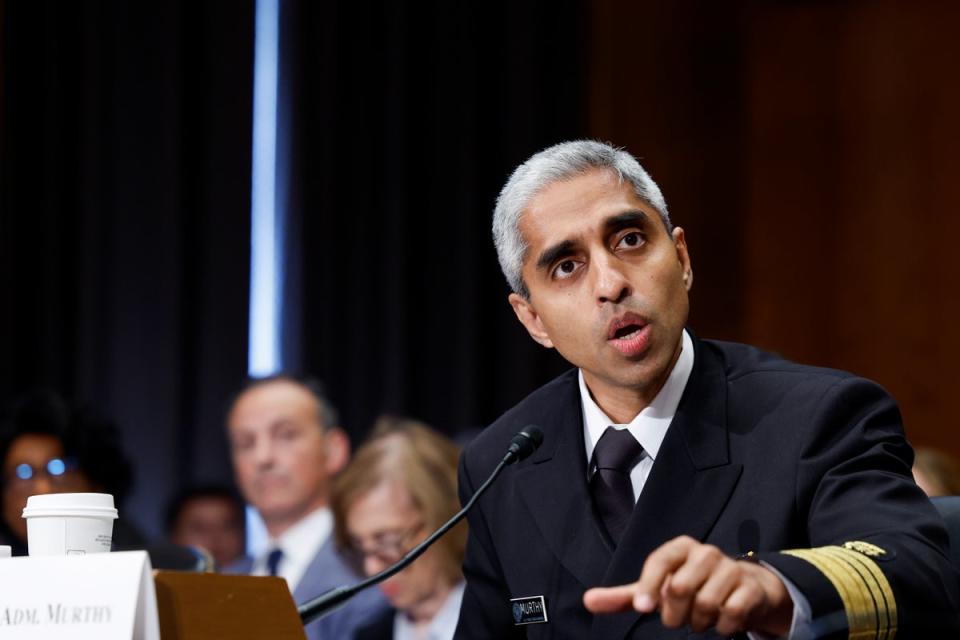 Surgeon General Vivek Murthy speaks during a hearing with the Senate Health, Education, Labor, and Pensions committee at the Dirksen Senate Office Building on June 08, 2023 (Getty Images)