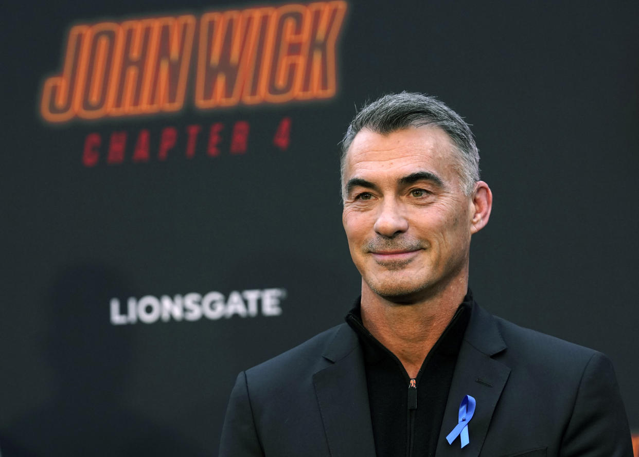 Chad Stahelski, director of "John Wick: Chapter 4," poses at the premiere of the film, Monday, March 20, 2023, at the TCL Chinese Theatre in Los Angeles. (AP Photo/Chris Pizzello)