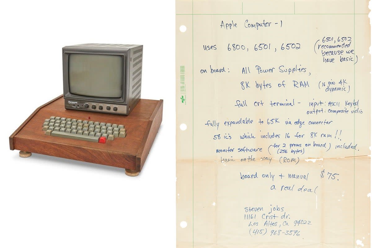 The note outlines the specs of Apple’s first computers (RR Auctions)