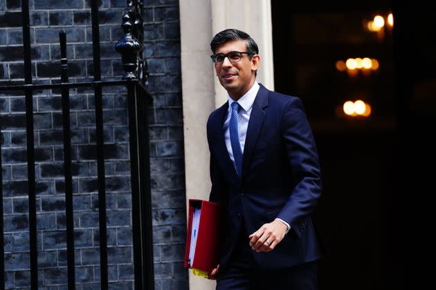 Rishi Sunak departs 10 Downing Street earlier today.