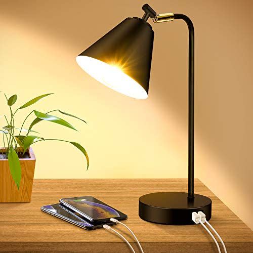 1) Industrial Dimmable Desk Lamp with 2 USB Charging Ports