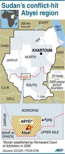Map of Sudan showing the location of Sudan's disputed Abyei region. Fresh satellite images of Sudanâs flashpoint Abyei area provide evidence of war-crimes committed by the northern army, including "state-sponsored ethnic cleansing," a monitoring group said