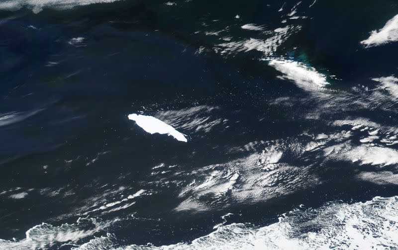 Satellite image of the A-68A iceberg near South Georgia island in the South Atlantic