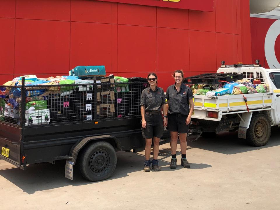 The Mogo Wildlife team with stock from Coles donated for the animals. Source: Supplied/Coles